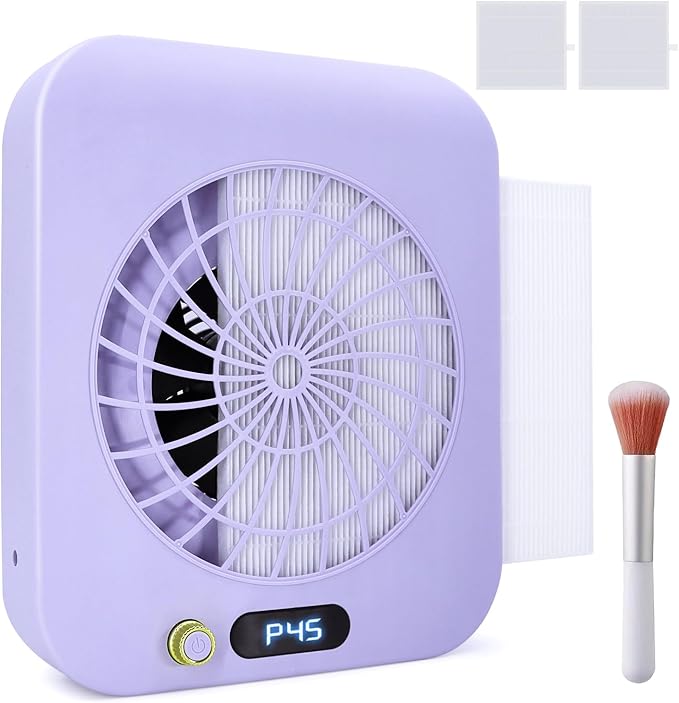 Nail Dust Collector, Dust Collector Nail Tech with 2 Reusable Filters & 1 Cleaning Brush, HPro Powerful Suction Nail Vacuum Dust Collector for Acrylic Nail Polishing, Nail Salon, Home