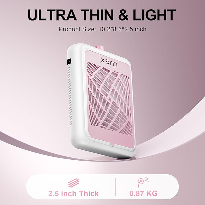 L'UGX Nail Dust Collector Rechargeable with 2 Reusable Filter, Professional Dust Collector Nail Tech Fan Extractor Powerful Suction Vacuum Dust Collector for Nails, Perfect for Home Salon Use
