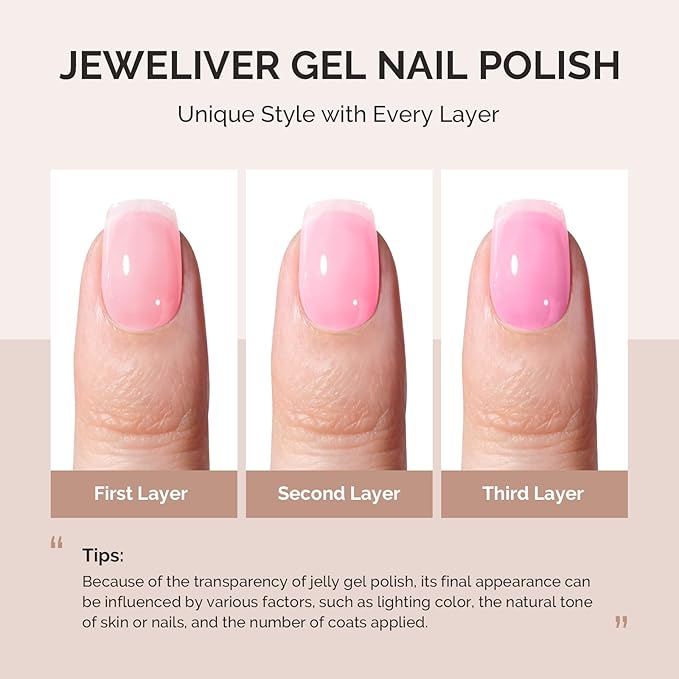 MelodySusie Pink Gel Nail Polish, 0.5Fl.oz Jeweliver Jelly Gel Nail Polish Translucent Peach Color Pastel Soak Off UV LED Light Cure Nail Art Gift Manicure JDZ63