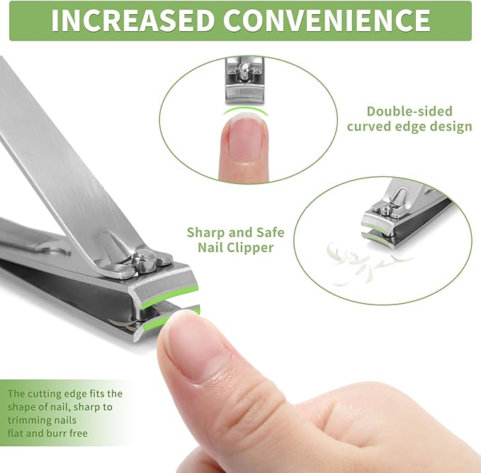 Premium Nail Clippers Set | Stainless Steel with Built-in File | 3.1" Toenail & 2.2" Fingernail Clippers for Men & Women | Curved Blades for Precision Cutting & Easy Grip (Silver)