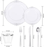 Nervure 600Pcs Silver Plastic Plates, Plastic Dinnerware Set - Image 3