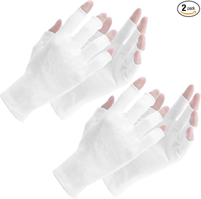 2Pairs White Fingerless Gloves for Women, Cotton Gloves for Dry Hands Sleeping, Fingerless Cotton Gloves Eczema for Sleeping, Overnight, Lotion & Spa Treatment, Moisturizing Night Glove