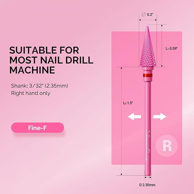 MelodySusie Professional Tapered Nib Nail Drill Bit, 3/32'' Carbide Tungsten Multi-function Bit, Suitable for Manicure Pedicure Cuticle Gel Polishing, Technicians Bit, Series Bit-M, Pink Blossom, F