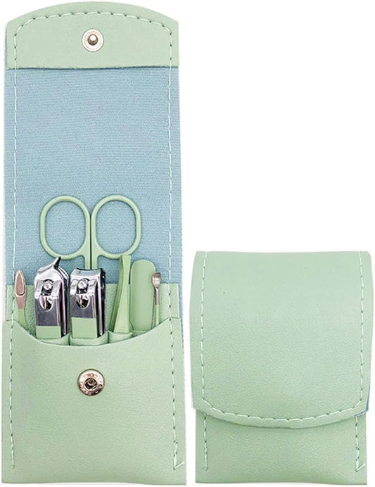 Nail Clipper Set, 7PCS Manicure Set Fingernail Clippers Kit Fashion Color Green Stainless Steel Pedicure and Manicure Kit with Green PU Leather Case