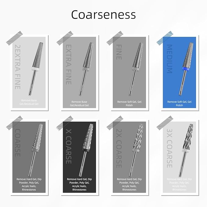 Super Long 5 in 1 Nail Drill Bits, 24mm Carbide Tapered Cone Nail Bit, 3/32" Two-way Rotate Drill Btis for Nails, Electric Drill File Machine, Manicure Removal Cuticle Soft Gel,M