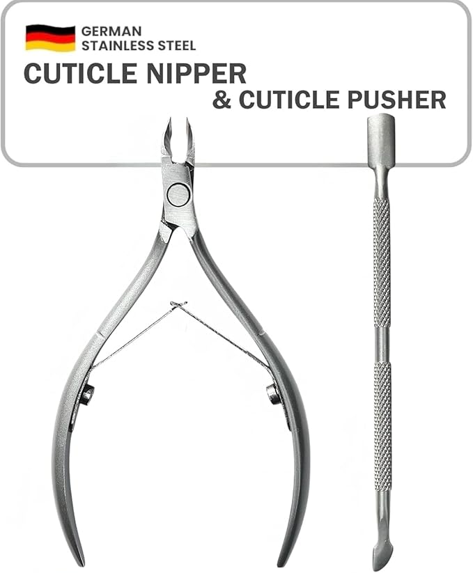 Cuticle Trimmer with Cuticle Pusher & Nano Nail File - Cuticle Nipper Cuticle Remover Nippers Professional Stainless Steel Clippers Pedicure Manicure Tools for Fingernails