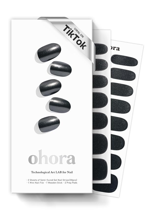 ohora Semi Cured Gel Nail Strips (N Boba Chrome) - Works with Any Nail Lamps, Salon-Quality, Long Lasting, Easy to Apply & Remove - Includes 2 Prep Pads, Nail File & Wooden Stick