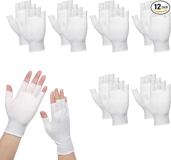 6 Pairs of Cotton Gloves, Moisturizing White Cotton Gloves, Comfortable, One Size Fits All, Unisex Size, Fingerless Touch Screen Design, White