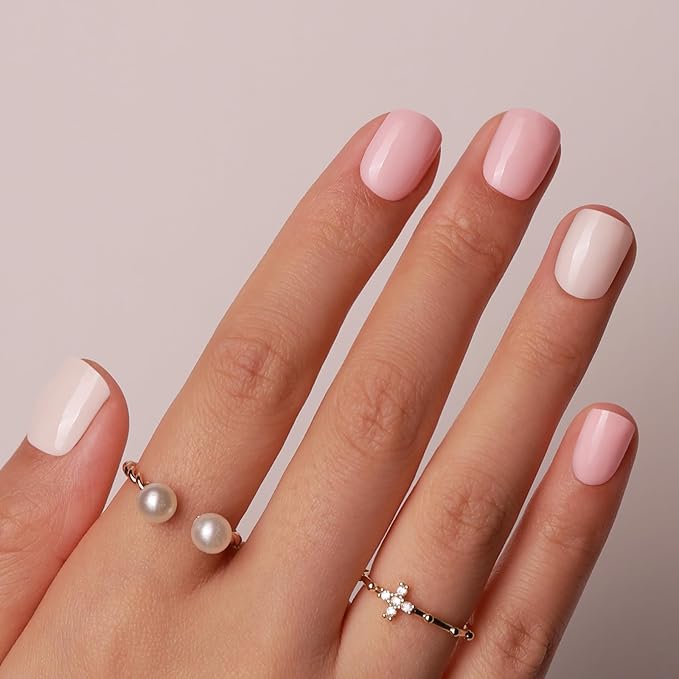 Semi Cured Gel Nail Wraps - 30PCS Long-Lasting Stickers, Salon-Quality, 2 Weeks Wear, Easy DIY Manicure - Soft Rose