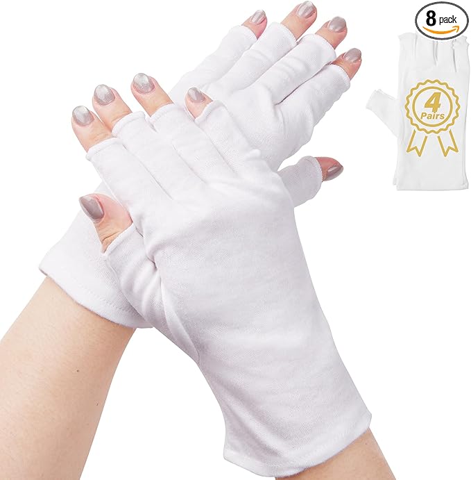 Fingerless Cotton Gloves, 4 Pairs White Cotton Gloves for Dry Hands Sleeping, One Size Fits Most, Moisturizing, Eczema Gloves