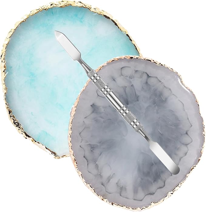 2 Pcs Resin Nail Palette Nail Polish Palette Nail Art Palette with Stainless Stirring Rod (Gray and Blue)