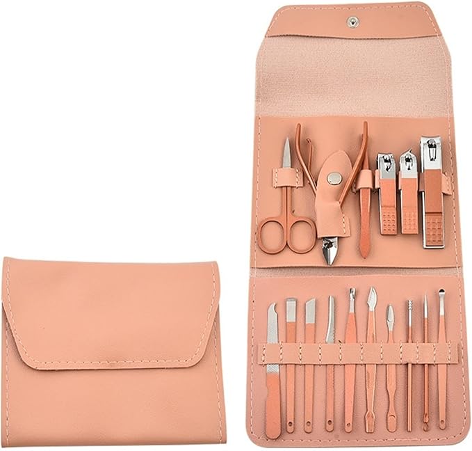 16-Piece Nail Clipper Set Stainless Steel Nail Clippers Tool kit Home Manicure Nail Art Dead Skin Removal Tool(Pink)