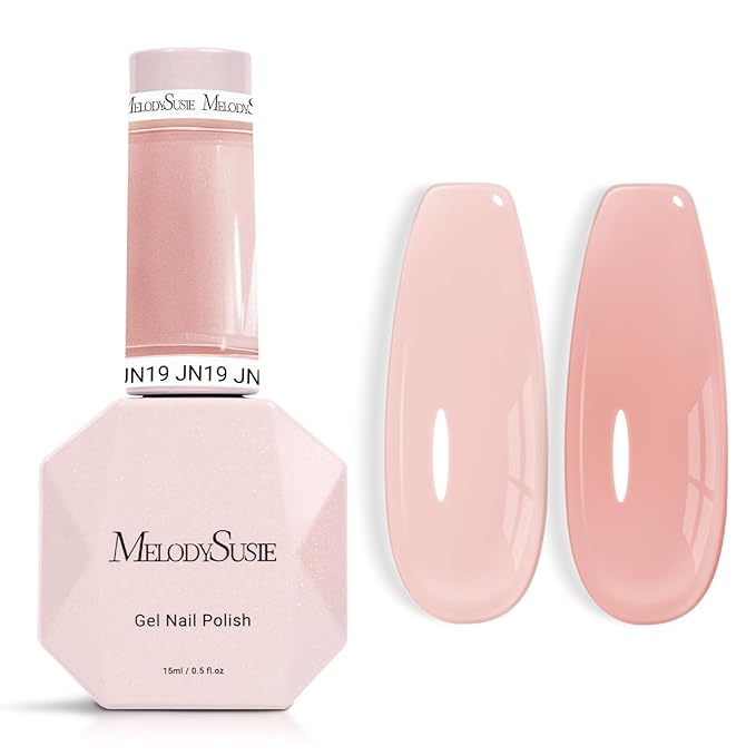 MelodySusie Nude Gel Nail Polish, 0.5Fl.oz Jeweliver Jelly Gel Polish Translucent Nude Nails Sheer Soak Off UV LED Light Cure Gift for Women Girls Nail Art Manicure DIY at Home JN19