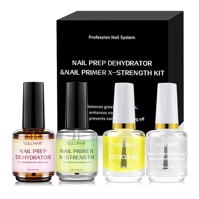 15ml Nail Prep Dehydrator & Primer X-Strength Set - Nail Bonding Kit with Cuticle Oil & Strengthener