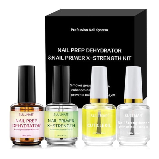 15ml Nail Prep Dehydrator & Primer X-Strength Set - Nail Bonding Kit with Cuticle Oil & Strengthener