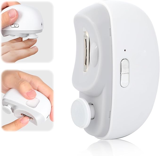 Electric Nail Clipper,2 in 1 Automatic Nail Trimmer with Polishing,Portable Fingernail Cutter 2 Speeds File Nail Clip Storage Rechargeable Safety Trimmer for Baby, Kids, Adults, Seniors (White)