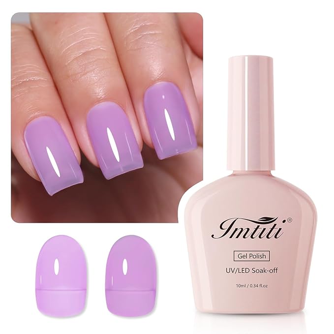 Imtiti Jelly Gel Nail Polish, Light Purple Sheer Jelly Nail Gel Polish Soak Off UV LED Spring Summer Translucent Art Manicure Salon DIY Design 10ML