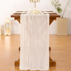 Cheesecloth Table Runner Summer Boho Wedding Birthday Party Home Decor | Ivory - Image 3