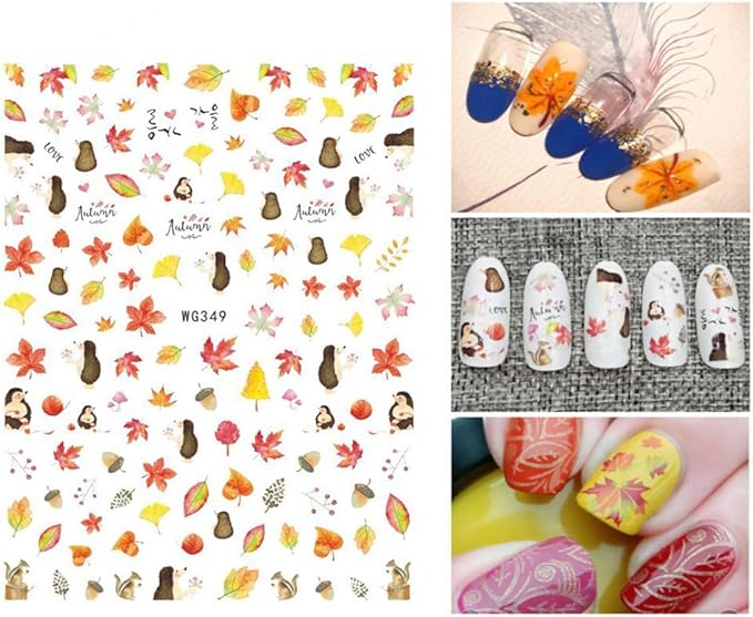 3D Thanksgiving Nail Art Stickers 6 Sheets Autumn Fall Nail Art Accessories Decals Self-Adhesive Maple Leaf Pumpkin Turkey Designs Sticker for Women Nail Arts DIY Nail Decorations Halloween Party