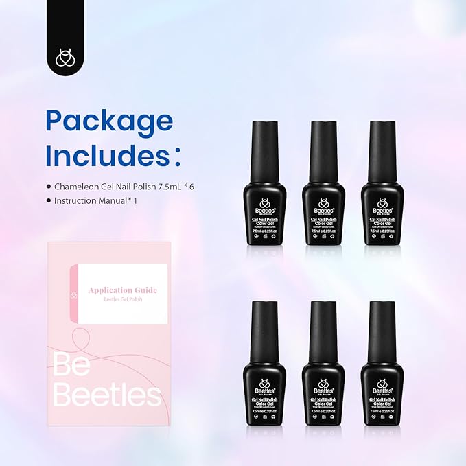 Beetles Glitter Gel Nail Polish Set – 6 Colors Soak Off UV LED Sparkle Gel Polish Kit, Purple Yellow Green Red Pink Glitter Nail Gel for Nail Art, Overlay or Base DIY Manicure and Salon Use