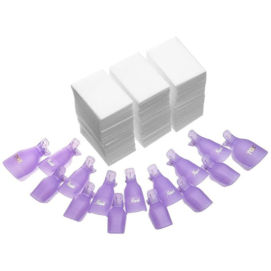 INFILILA Nail Polish Remover Clip Set 20pcs Nail Clip Caps Nail Soak Off Clips For Finger And Toe 1000pcs Lintfree Nail Polish Remover Wipes For UV Gel Acrylic Nail Polish Removal