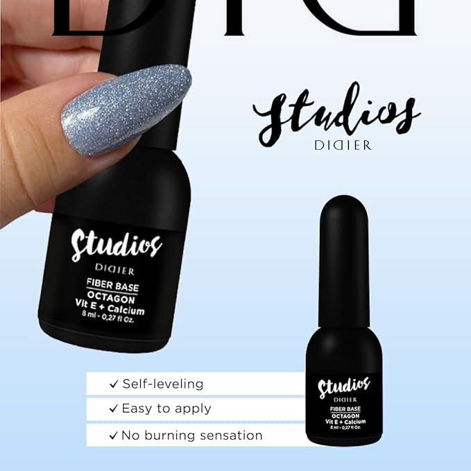 DIDIER LAB Premium Octagon Base and Top Coat Gel Nail Polish - Clear Base Coat Nail Polish and Long Lasting Glossy No Wipe Top Coat - LED UV Nails Polish Soak Off Gel Polish Kit 2pcs