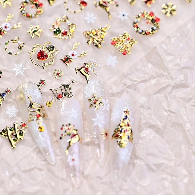 Christmas 5D Embossed Nail Art Stickers Gold Xmas Trees Nail Decals Self Adhesive Snowflake Bell Reindeer Snowman Nail Stickers Xmas Holiday Gift Nail Design Stickers Elk Nail Art Supplies for Women