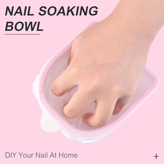 Nail Soaking Bowl Kit Soak Off Bowl Soak Off Gel Polish Dip Powder Remover Manicure Bowl with Nail File and Buffer Cuticle Peeler Scraper Cuticle Nippers Nail Brush Nail Art Tool