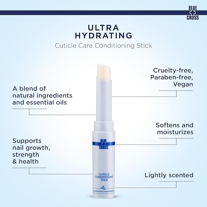 Blue Cross Cuticle Balm Conditioning Stick, Scented Cuticle Softener Oil Balm, Nourishing Sunflower & Grape Seed Oil, Professional Nail Care Supports Dry + Damaged Cuticles, 0.05oz, Lavender Chamomile