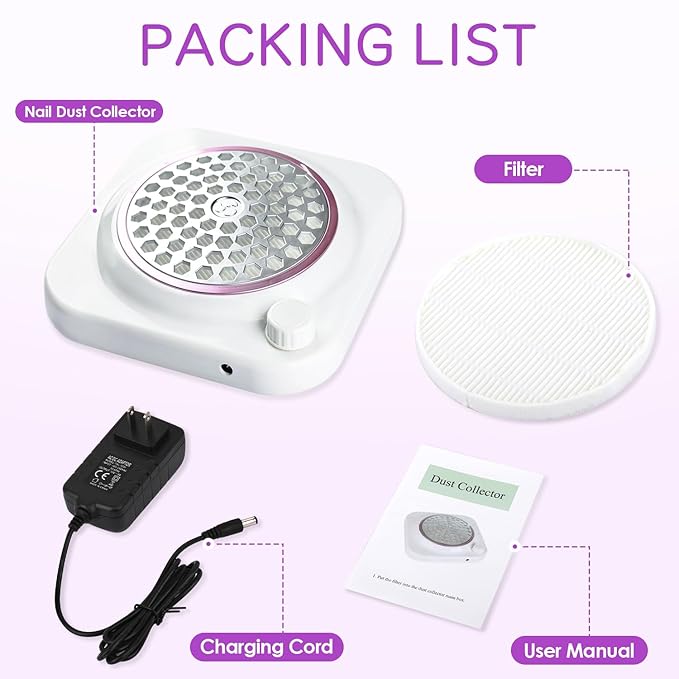 Cofashion Nail Dust Collector Vacuum with Adjustable Speed Rotary 48w Powerful Dust Collector Nails with Filter Electric Dust Suction Machine for Manicure
