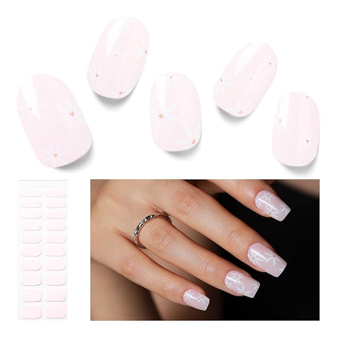 Semi Cured Gel Nail Strips, 20 PCS Nail Stickers Work with UV Light, Gel Nail Wraps, Salon Quality & Easy to Use - Broken Pollen