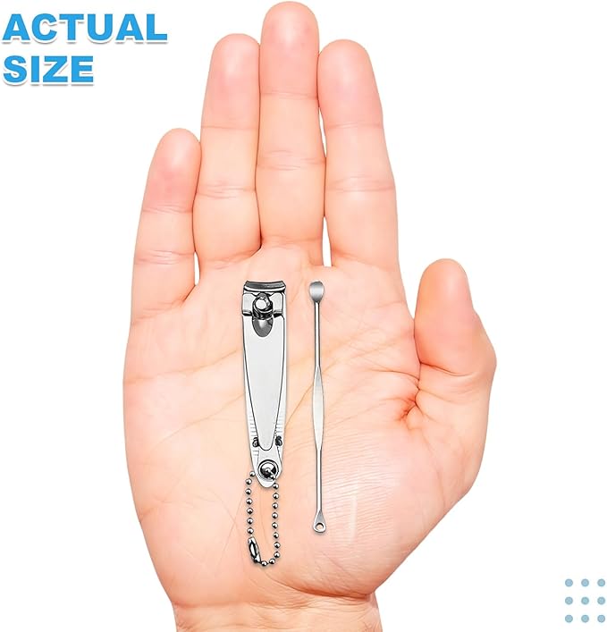 16-Piece Bulk Nail Clippers with File & 16 PCS Earpicks | Stainless Steel Travel Small Toenail Clippers Mini Fingernail Clippers with Storage Pouch for Men, Women, Gifts, Homeless Care