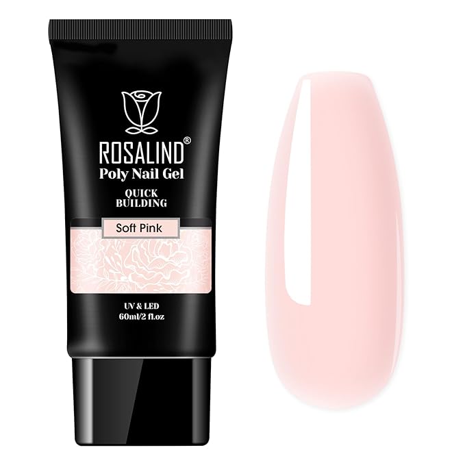 ROSALIND Soft Pink Poly Nail Gel, 2 oz Poly Extension Gel for Nail Art Decoration, Nail Thickening Extension Easy to DIY, Pink Nail Enhancement Need UV Lamp(Update Version
