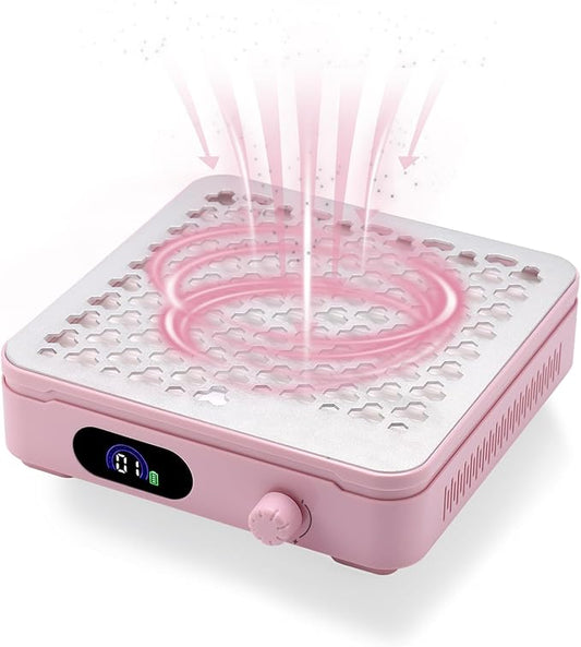 Nail Dust Collector with 10 Speed Settings, Powerful Suction Nail Vacuum, Nail Fan Dust Collector for Beginner, Dust Collector Nail Tech for Acrylic Nail Polishing Manicure Salon Home (Pink)