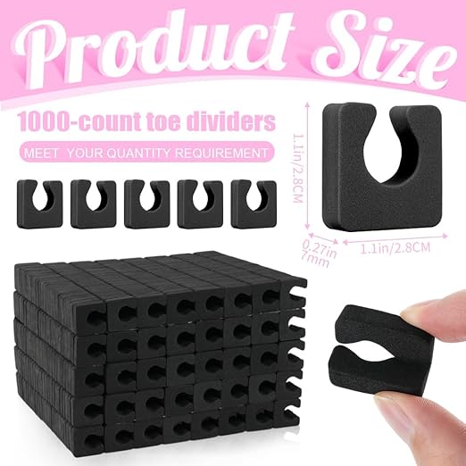 1000 Pcs Soft Toe Separators for Women Pedicure, Sponge Toe Separators for Pedicure, Reusable Foam Toe Dividers for Nail Polish