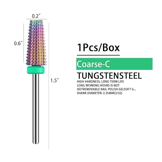 5 in 1 Nail Drill Bits,Rainow Two Way Rotate use for Both Left and Right Handed,Multi-Function Tapered 3/32 Inch Nail Bit for Fast Remove Acrylic Gel Nail (C, Rainbow)
