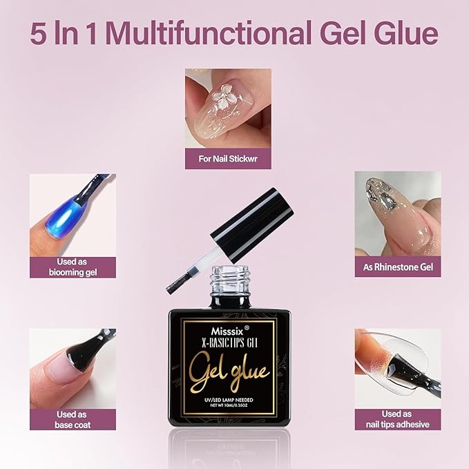 Misssix Extra Short Almond Gel Nail Tips Kit, 216Pcs Pre Etched Clear Fake Nails, Full Cover False Nail 9-in-1 Gel Glue and Portable Mini U V Nail Lamp for Women 12 Sizes