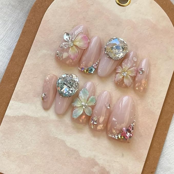 Iridescent Flower Nail Art Stickers, 4 Sheets Crystal Shell Design, Jelly Flowers Decals for Summer Manicure