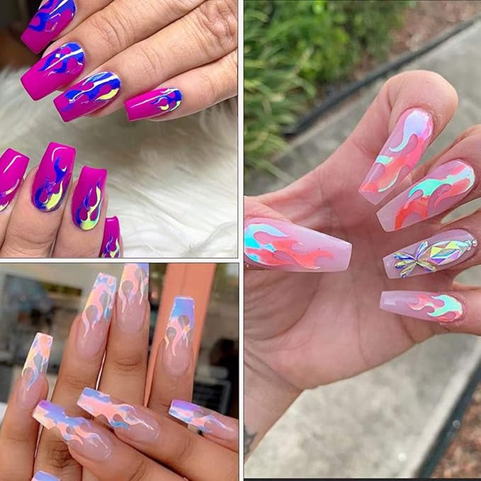 12 Colors Fire Glitter Sequins Shape Flakes Nail Art Designs Stickers Laser 3D Glitters Decor Women Girls Holographic Nail Accessories Shine Decorations