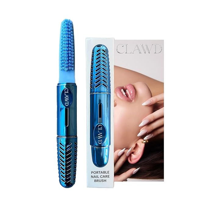 CLAWD Nail Brush for Cleaning Fingernails | Soft Bristle Portable Travel Nail Cleaner Brush for Women | Blue