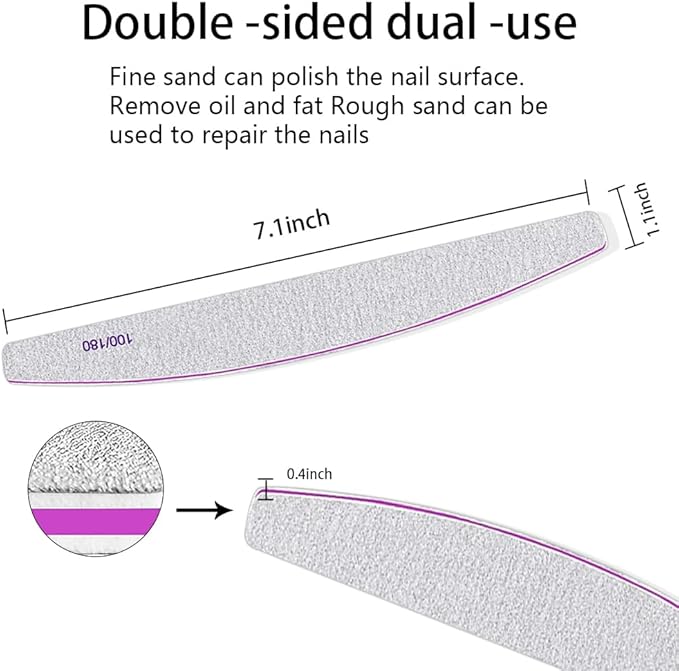 12Pcs Nail File Professional WAFOLOZE Nail Files Reusable Double Sided Emery Boards(100/180 Grit) Nail Styling Tools for Home and Nail Files for Acrylic Nails Salon Use