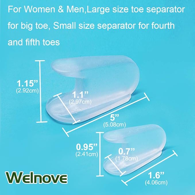 Welnove Toe Separators for Bunions - Gel Overlapping Toe Spacers - Flared Design Silica Gel Toe Straighteners, Bunion Corrector for Pain Relief, Prevent Corns - (6 Pack of Large Size+4 Pack of Small)
