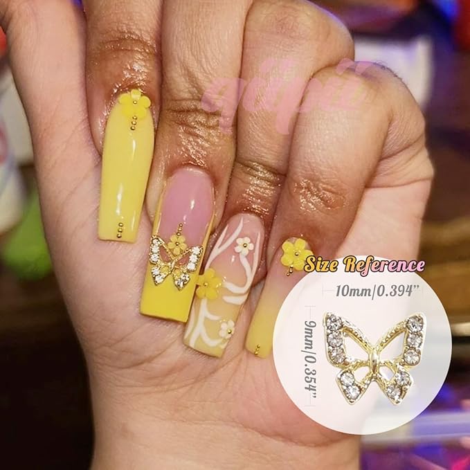 24pcs Golden Butterfly Nail Charms Bulk 3D Charms for Acrylic Nails, Gold Butterflies Nail Rhinestones Charms Nail Alloy Studs Art Jewels Diamonds Gems Decor Supplies for Nails Face Makeup DIY