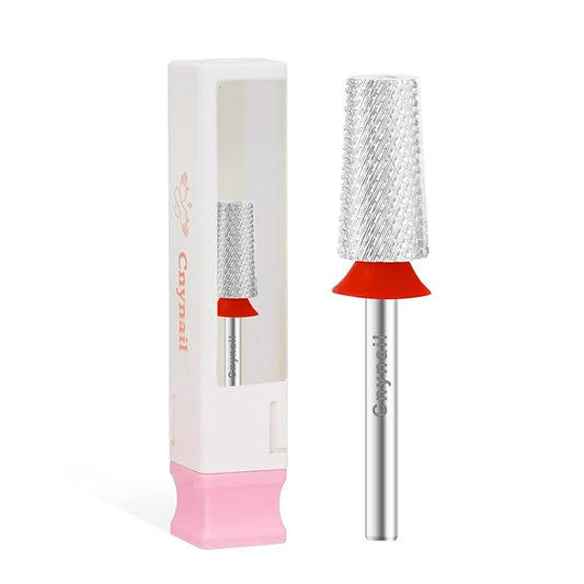 3/32" Large Tapered Barrel Flat Bit Tungsten Carbide Nail Drill Bit Safety Bit for Gel & Acrylic Removal, 2- Way Rotating Efile Tip, Salon Electric File Accessory (F Girt, Silver)