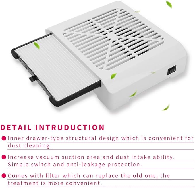 Portable 36W Salon Suction Dust Collector Machine Vacuum Cleaner Tool Vacuum Cleaner Nail Art Accessories with 3 LEDs for Nails Fan Professional Manicure Pedicure Art(White 02)
