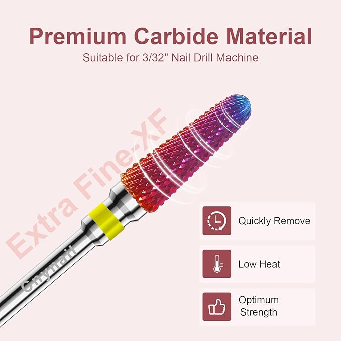 3/32" 2PCS Clean Cone Bits Extra Fine Grit Carbide Cuticle Cleaner Bit for Electric Nail Drills – Professional Manicure Tool for Nail Salons and Home Use (XF Grit. Purple)