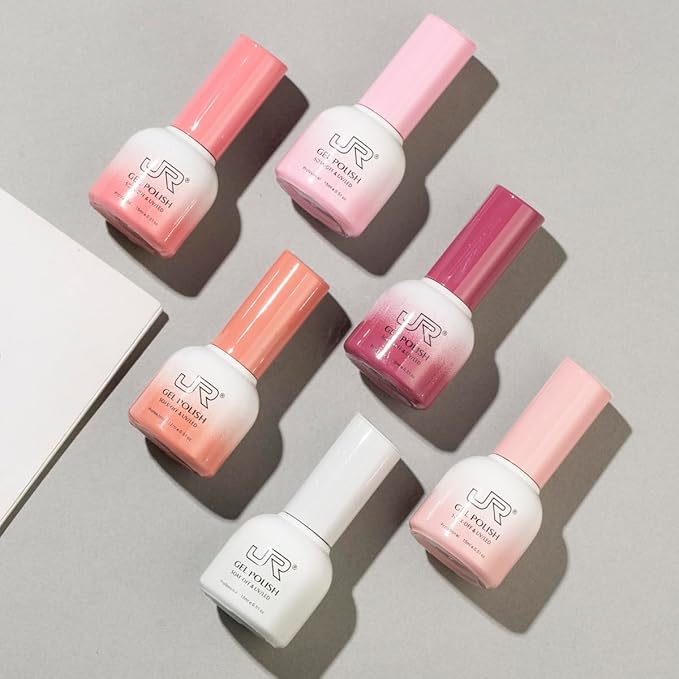 jr 6Pcs Gel Nail Polish 15ml Romantic Jelly Pink Soak off UV Nail Gel polish Manicure Kit Nail Art Salon for Women (137S, 15ml)