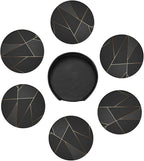 6 Pcs Black Gold Trim Pattern Leather Coasters - Image 7