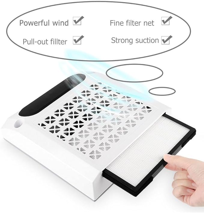Low Noise Rechargeable Nail Table Dust Collector Professional Powerful 4in1 80W 30000RPM Nail Dust Collector for Salon, White