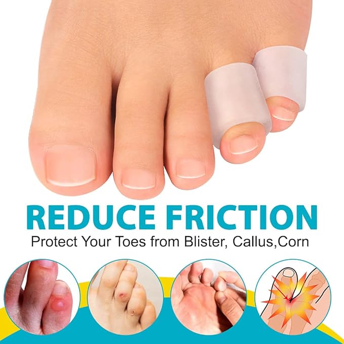 Welnove Gel Toe Protectors,8 PCS Small(Thicken) + 8 PCS XS(Routine) Toe Sleeves,Transparent Silicone Tubes for Corns,Blisters,Calluses,Pinky Toe Cushions to Reduce Friction and Protect Injured Toes